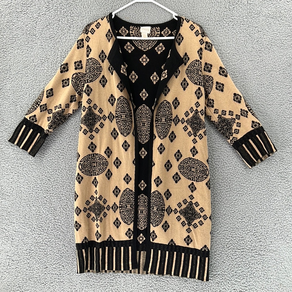 Chicos Cardigan Sweater 3/4 Sleeve Geometric Pattern Soft Stretch Womens Size 0